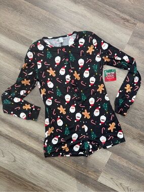 Christmas Santa Gingerbread Tree Candy Cane Pajamas Romper One Piece M NWT